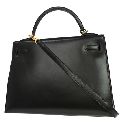 Hermes Black Box Calf Kelly 32 Sellier 2way Shoulder Handbag