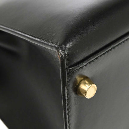 Hermes Black Box Calf Kelly 32 Sellier 2way Shoulder Handbag