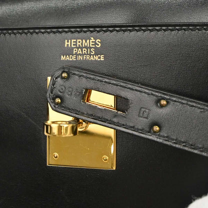 Hermes Black Box Calf Kelly 32 Sellier 2way Shoulder Handbag
