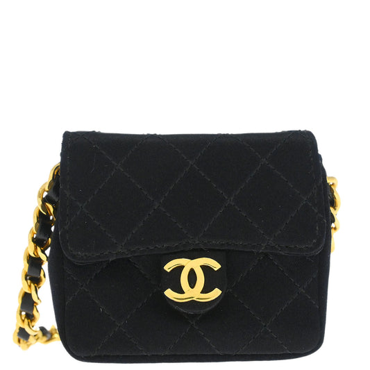 Chanel Black Satin Micro Classic Flap Shoulder Bag Pochette