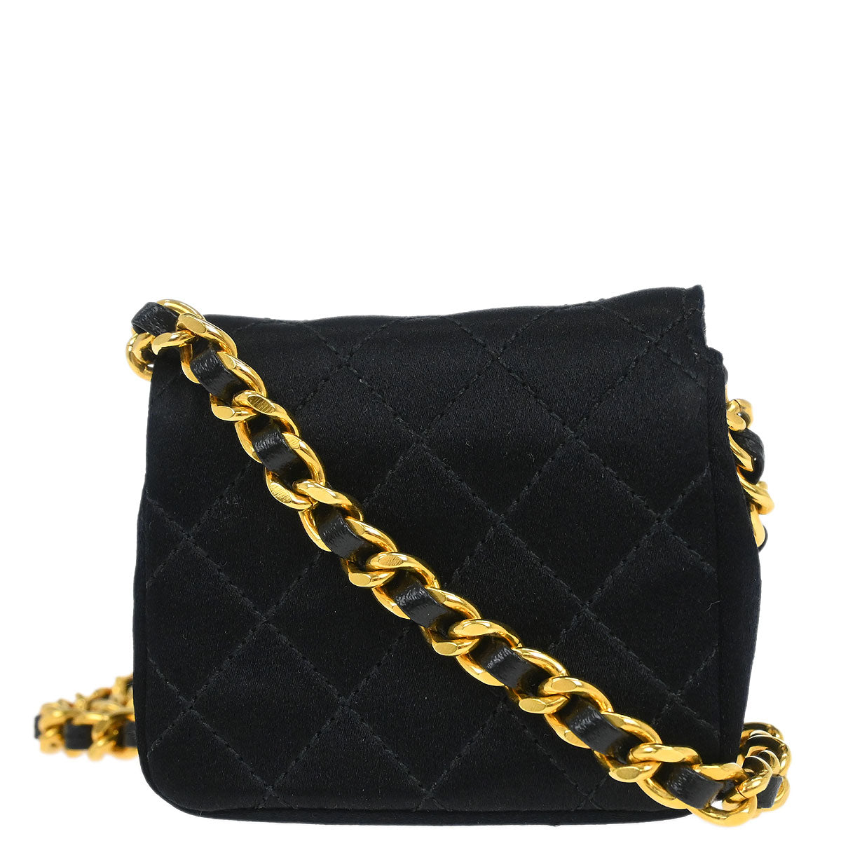 Chanel Black Satin Micro Classic Flap Shoulder Bag Pochette