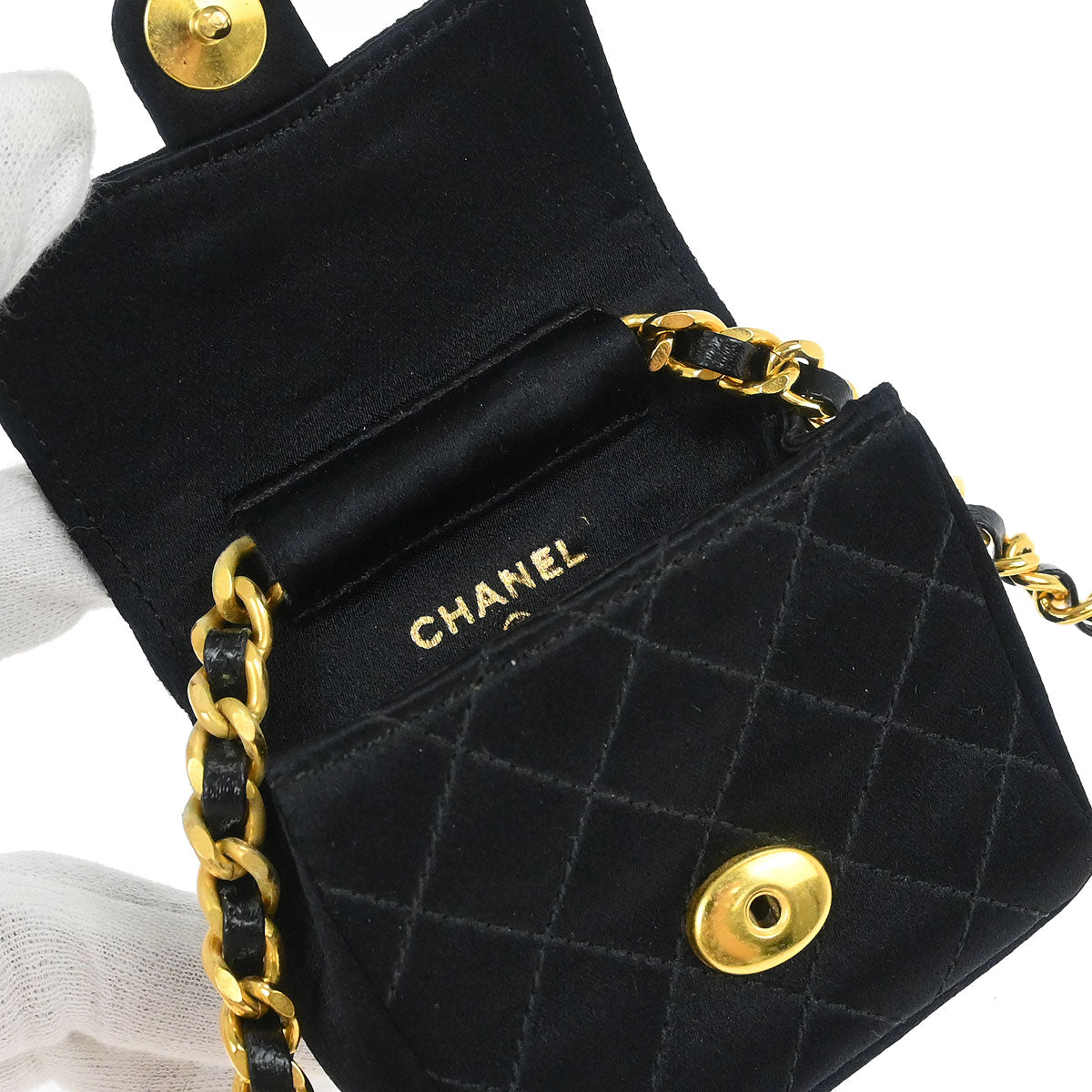 Chanel Black Satin Micro Classic Flap Shoulder Bag Pochette