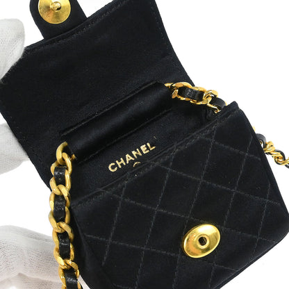 Chanel Black Satin Micro Classic Flap Shoulder Bag Pochette