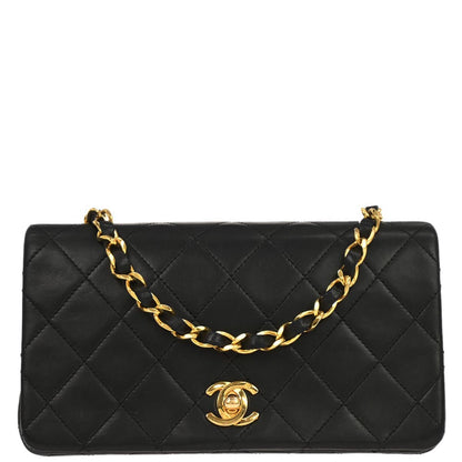 Chanel 1989-1991 Black Lambskin Turnlock Mini Full Flap Shoulder Bag