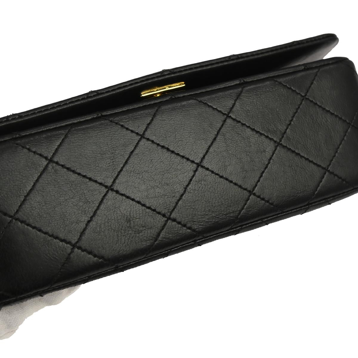 Chanel 1989-1991 Black Lambskin Turnlock Mini Full Flap Shoulder Bag