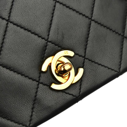 Chanel 1989-1991 Black Lambskin Turnlock Mini Full Flap Shoulder Bag