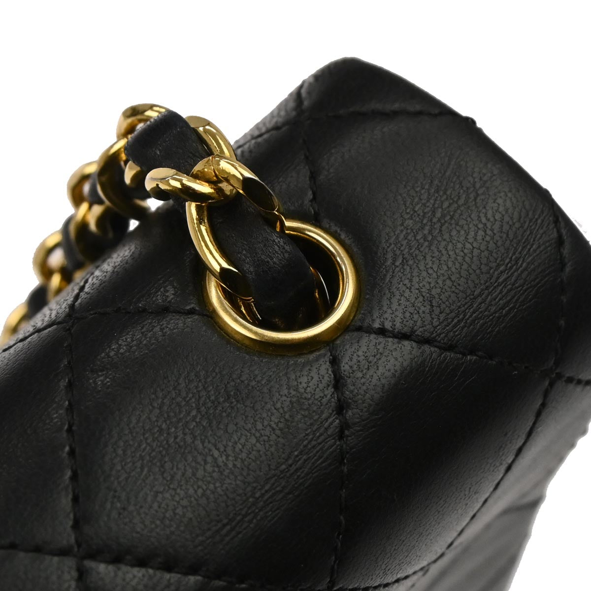 Chanel 1989-1991 Black Lambskin Turnlock Mini Full Flap Shoulder Bag