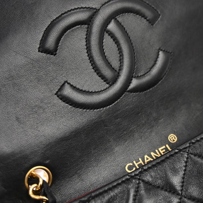 Chanel 1989-1991 Black Lambskin Turnlock Mini Full Flap Shoulder Bag