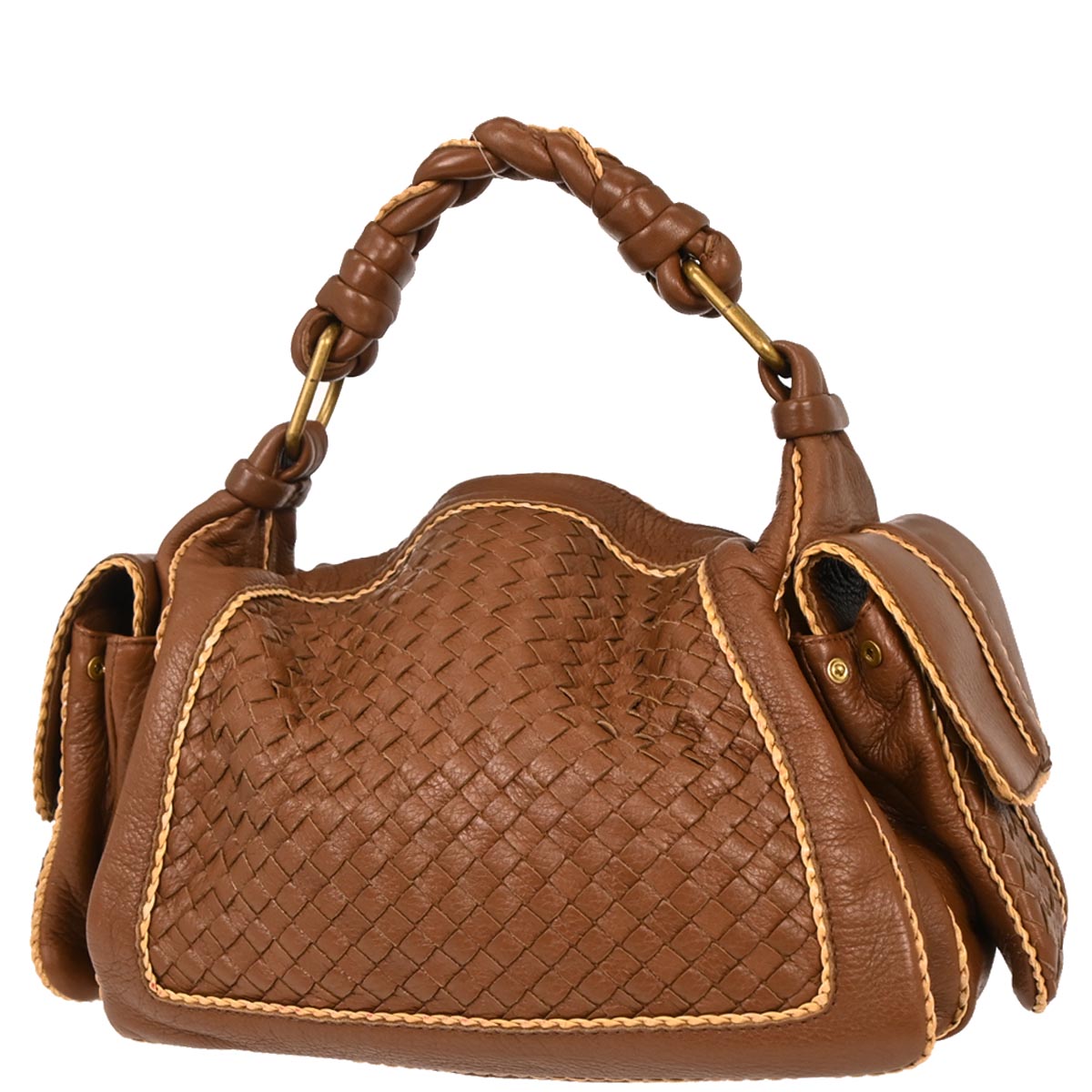 Bottega Veneta Brown Calfskin Intrecciato Handbag