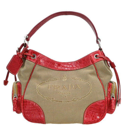 Prada * Beige Nylon Logo Jacquard Handbag