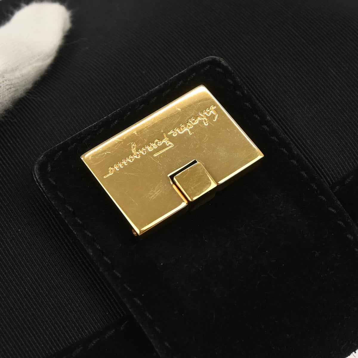 Salvatore Ferragamo Black Nylon Suede Handbag