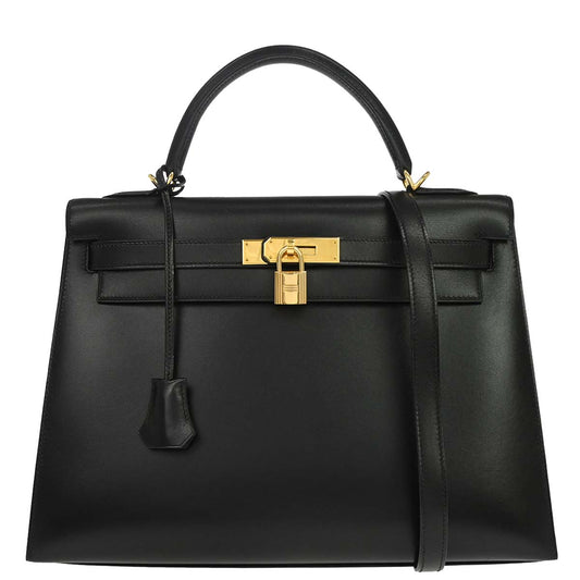 Hermes Black Box Calf Kelly 32 Sellier 2way Shoulder Handbag