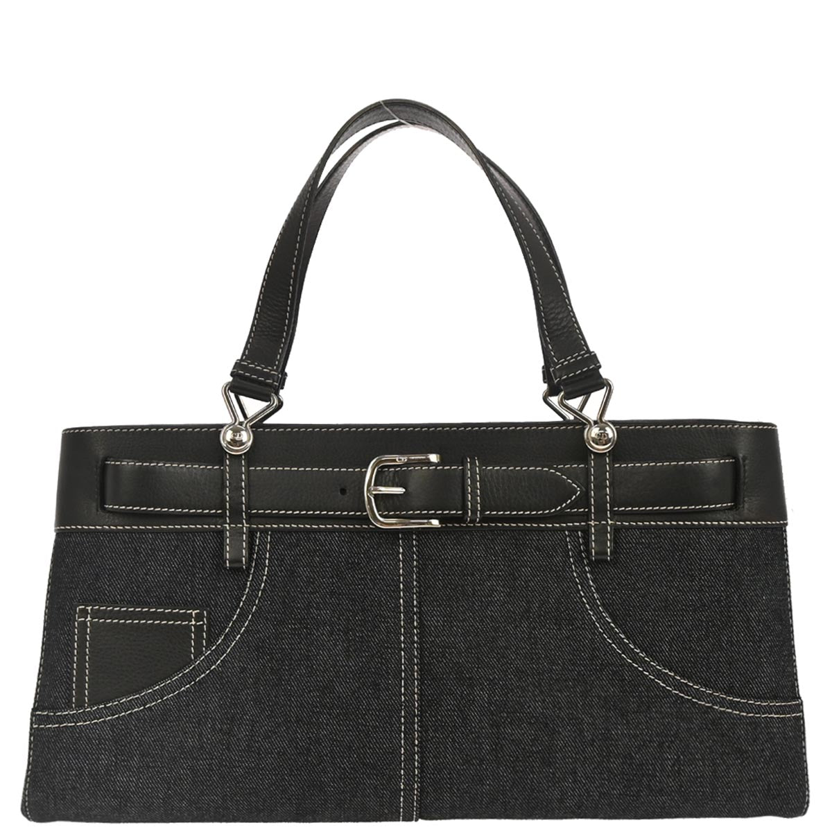 Christian Dior 2002 Navy Denim Belt Buckle Bag Handbag