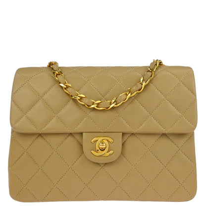 Chanel Beige Lambskin Classic Square Flap Shoulder Bag 20