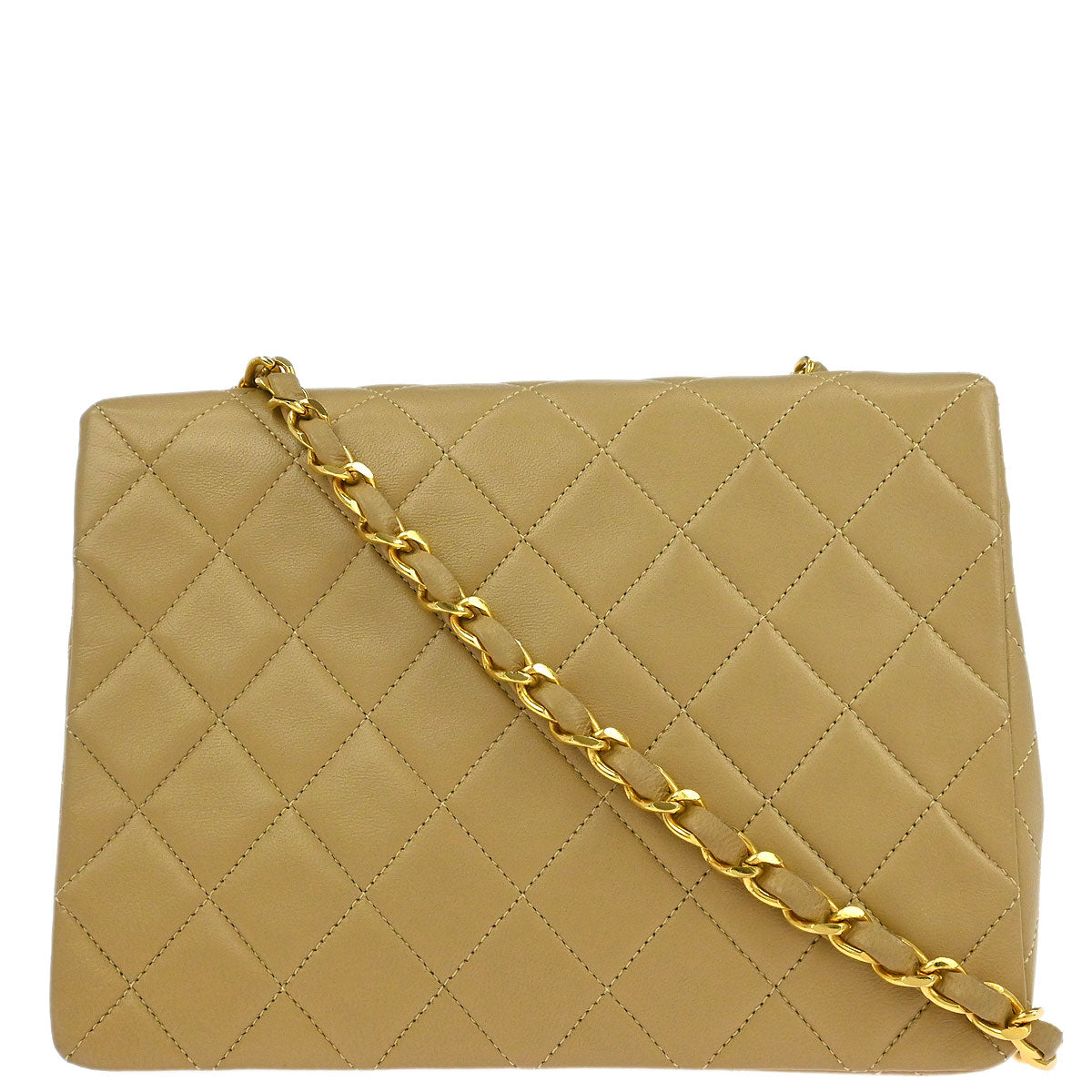 Chanel Beige Lambskin Classic Square Flap Shoulder Bag 20
