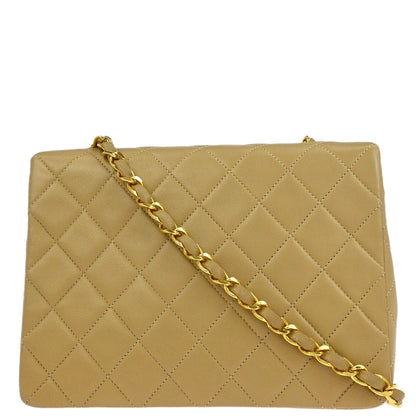 Chanel Beige Lambskin Classic Square Flap Shoulder Bag 20