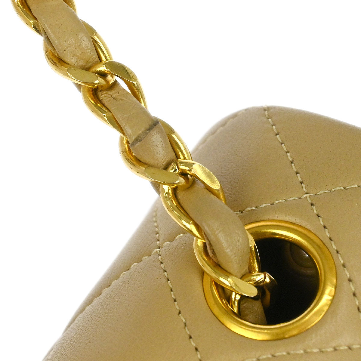 Chanel Beige Lambskin Classic Square Flap Shoulder Bag 20