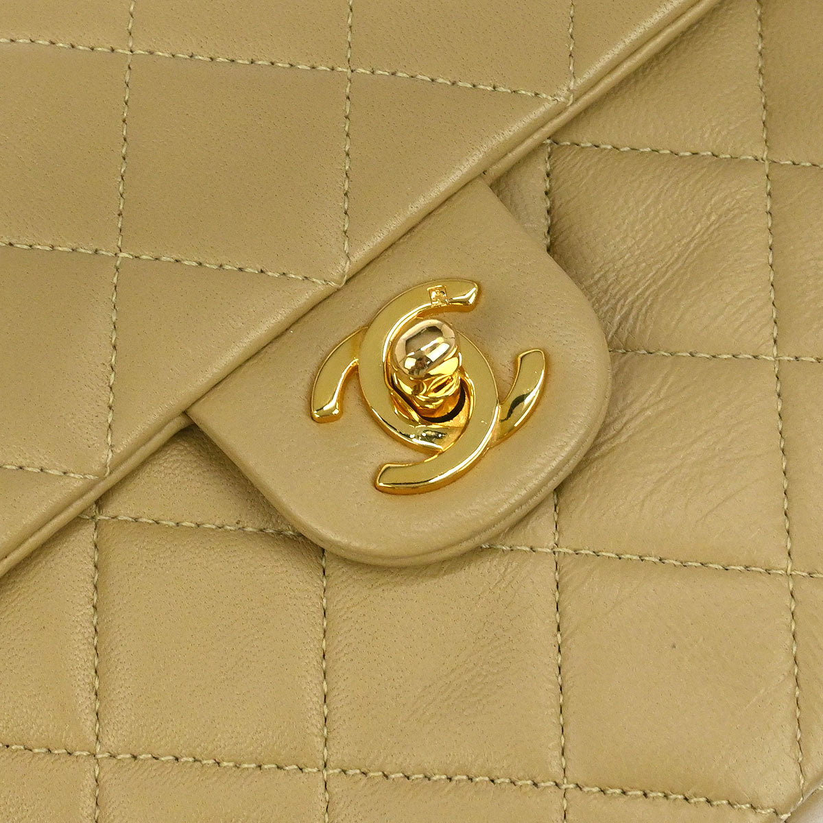 Chanel Beige Lambskin Classic Square Flap Shoulder Bag 20