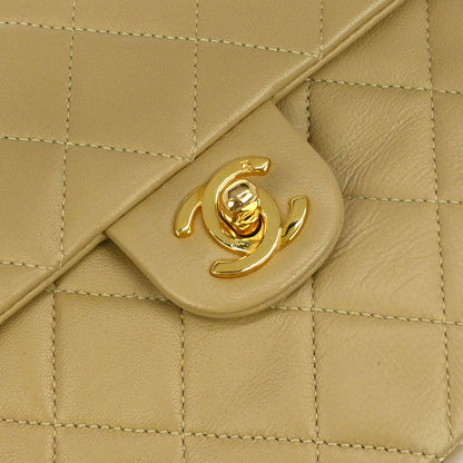 Chanel Beige Lambskin Classic Square Flap Shoulder Bag 20