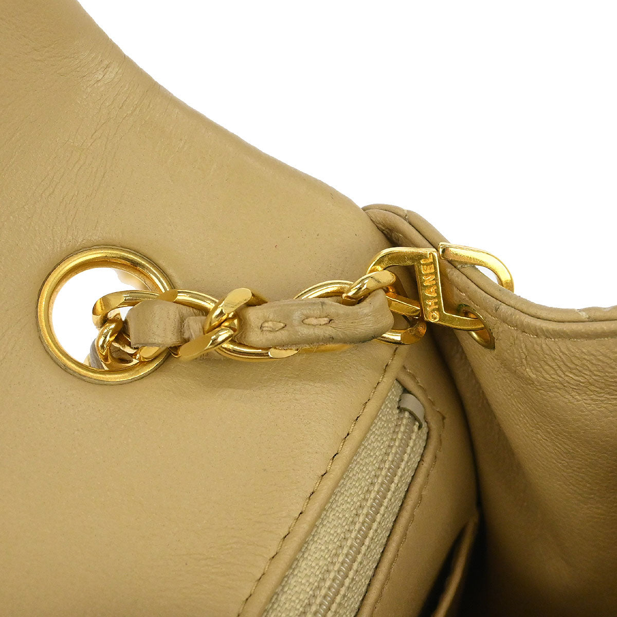 Chanel Beige Lambskin Classic Square Flap Shoulder Bag 20