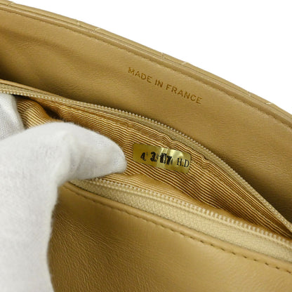 Chanel Beige Lambskin Classic Square Flap Shoulder Bag 20