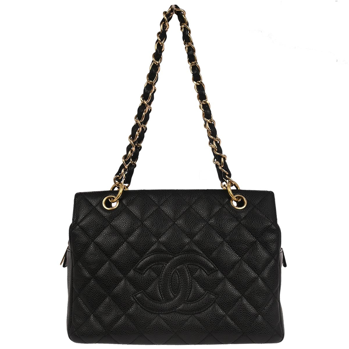 Chanel 2003-2004 Black Caviar Skin Petite Timeless Tote PTT Chain Handbag