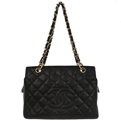 Chanel 2003-2004 Black Caviar Skin Petite Timeless Tote PTT Chain Handbag