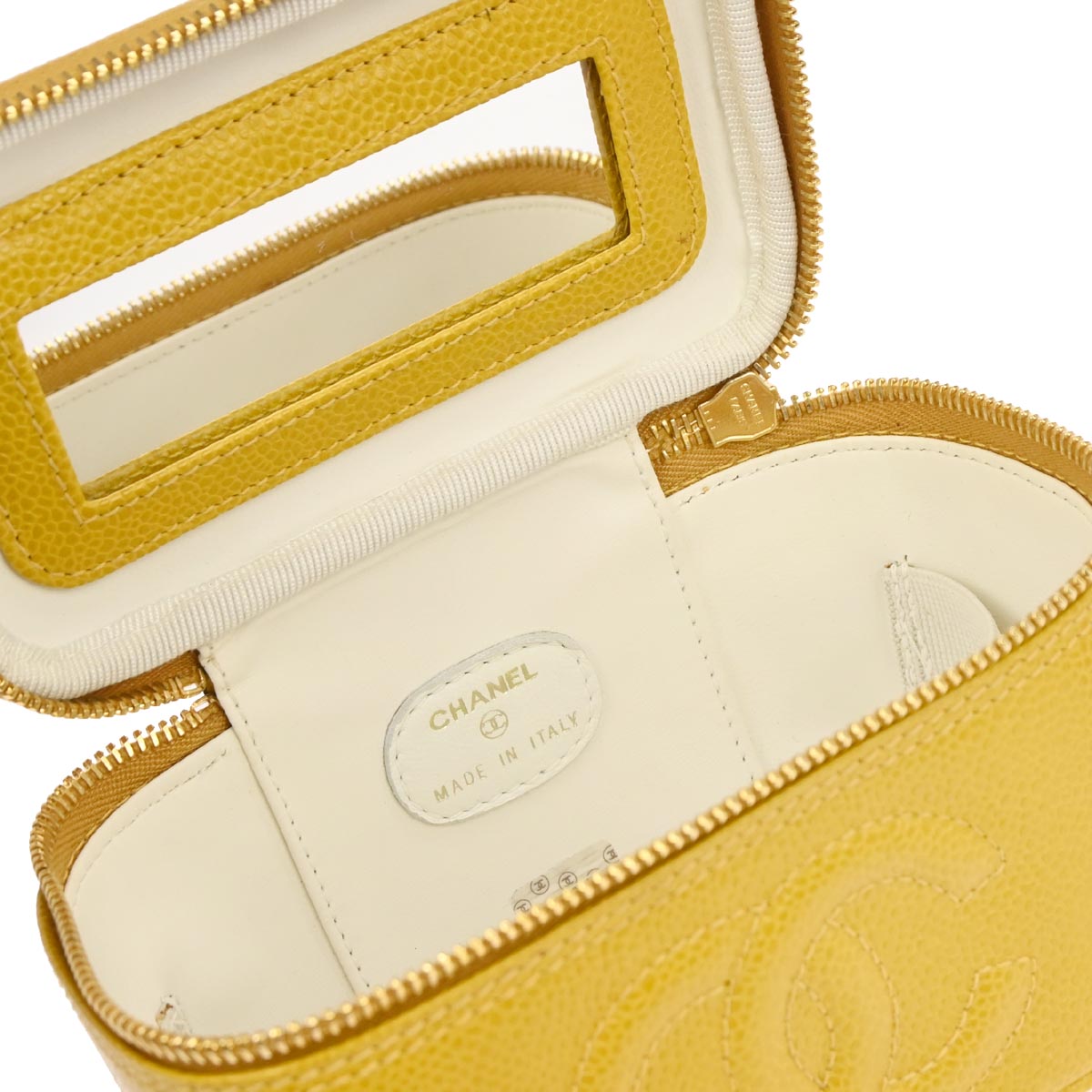 Chanel 1996-1997 Yellow Caviar Skin Vanity Handbag