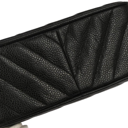 Chanel 1991-1994 Black Caviar Skin Bias Stitch Camera Bag Mini