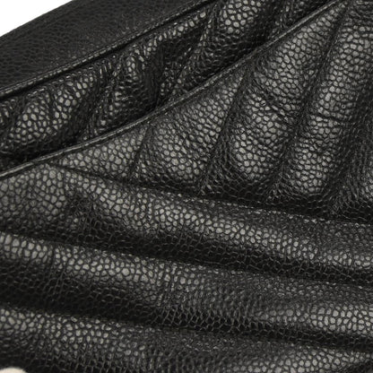 Chanel 1991-1994 Black Caviar Skin Bias Stitch Camera Bag Mini
