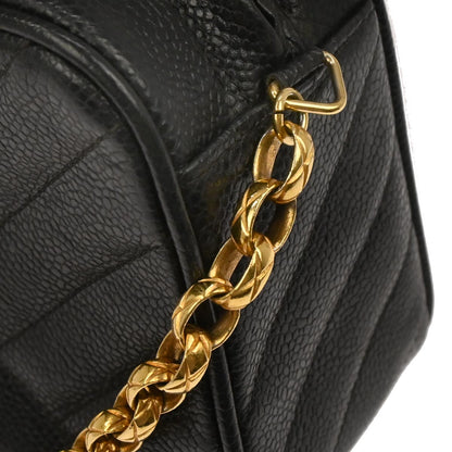 Chanel 1991-1994 Black Caviar Skin Bias Stitch Camera Bag Mini
