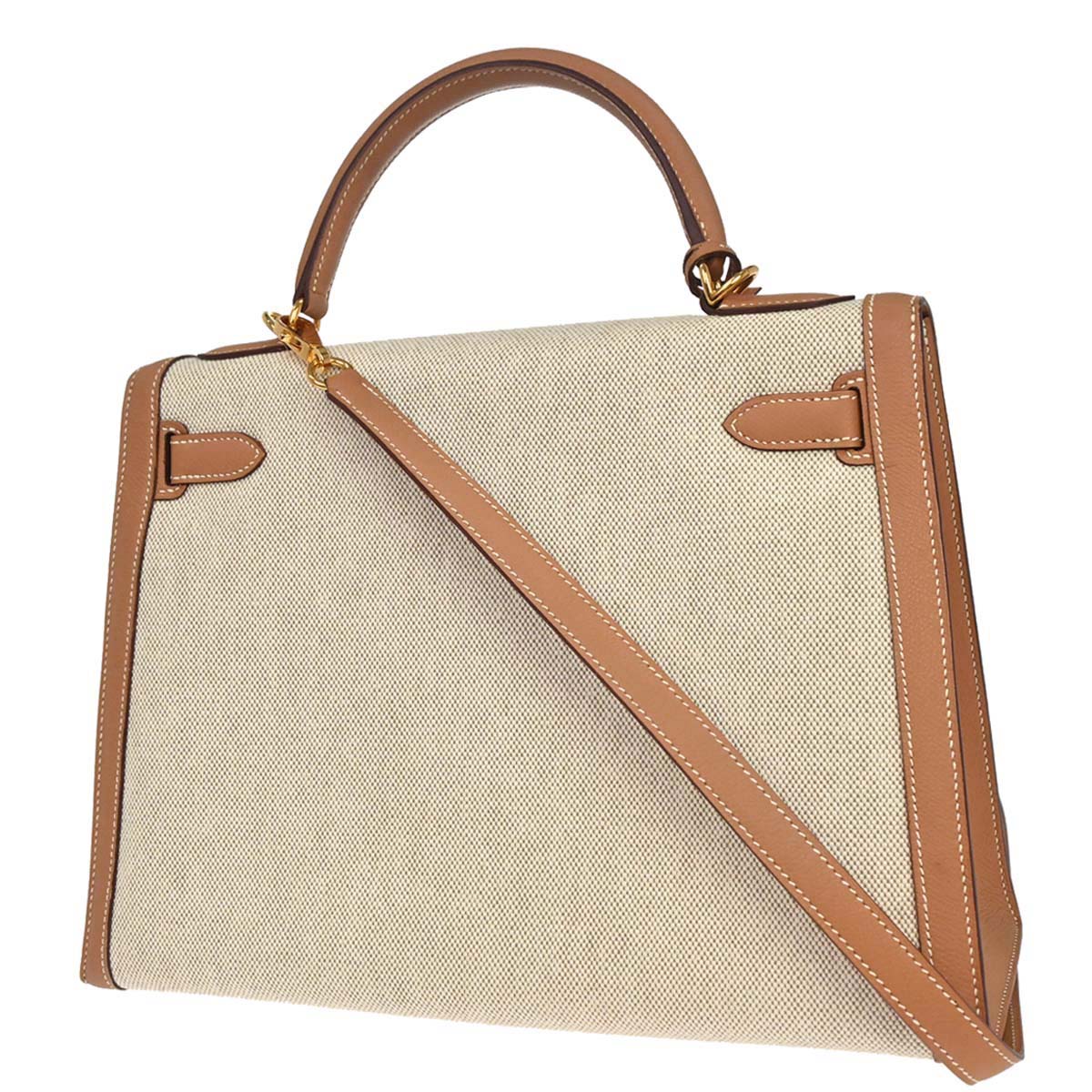 Hermes Natural Toile H Epsom Kelly 32 Sellier 2way Shoulder Handbag