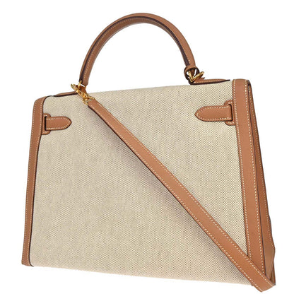 Hermes Natural Toile H Epsom Kelly 32 Sellier 2way Shoulder Handbag