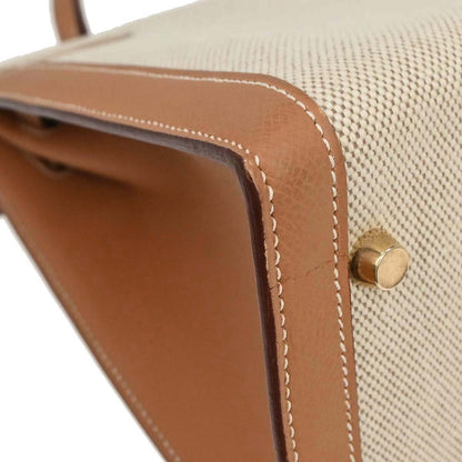 Hermes Natural Toile H Epsom Kelly 32 Sellier 2way Shoulder Handbag