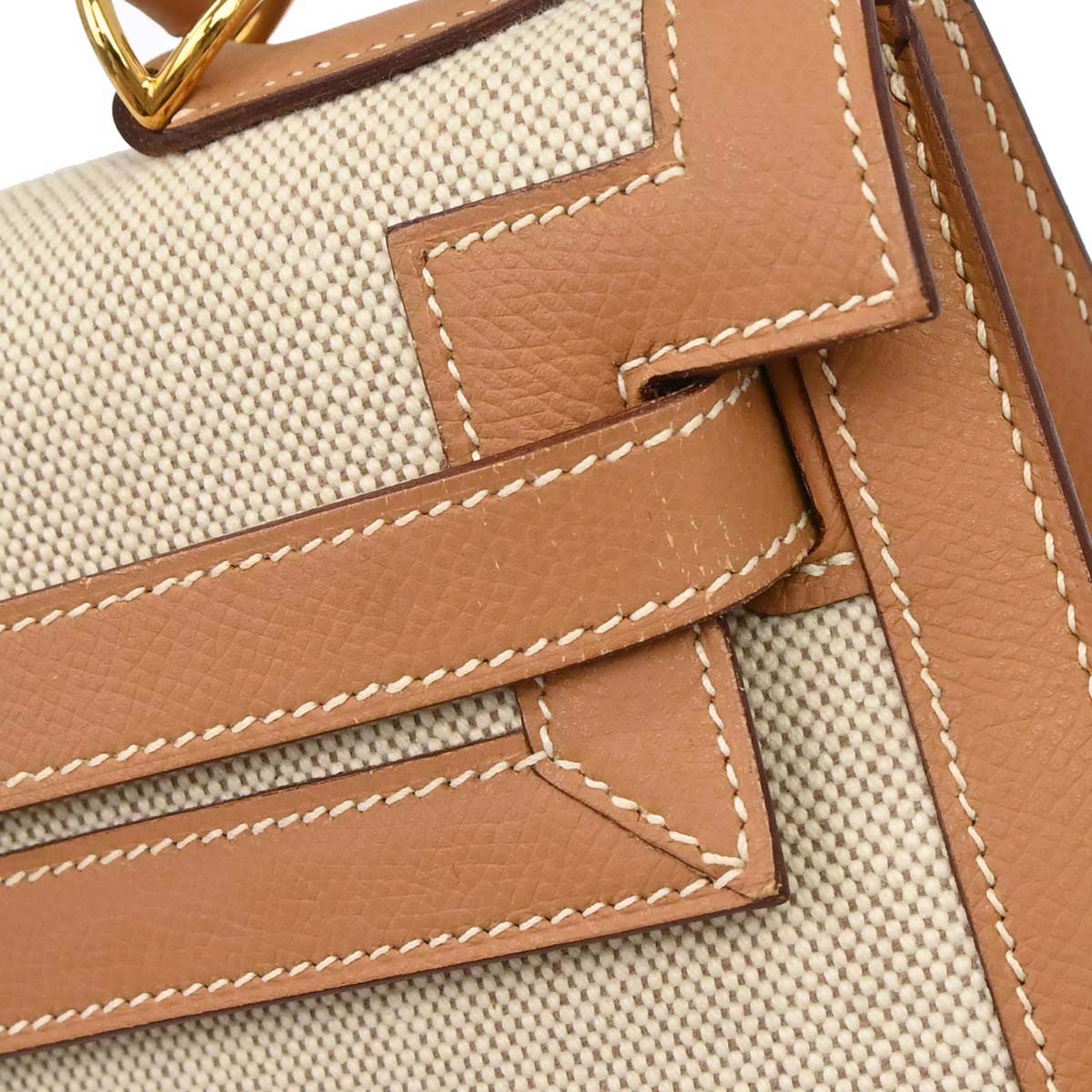 Hermes Natural Toile H Epsom Kelly 32 Sellier 2way Shoulder Handbag