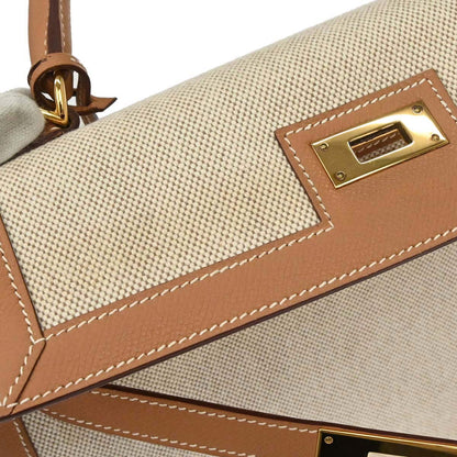 Hermes Natural Toile H Epsom Kelly 32 Sellier 2way Shoulder Handbag