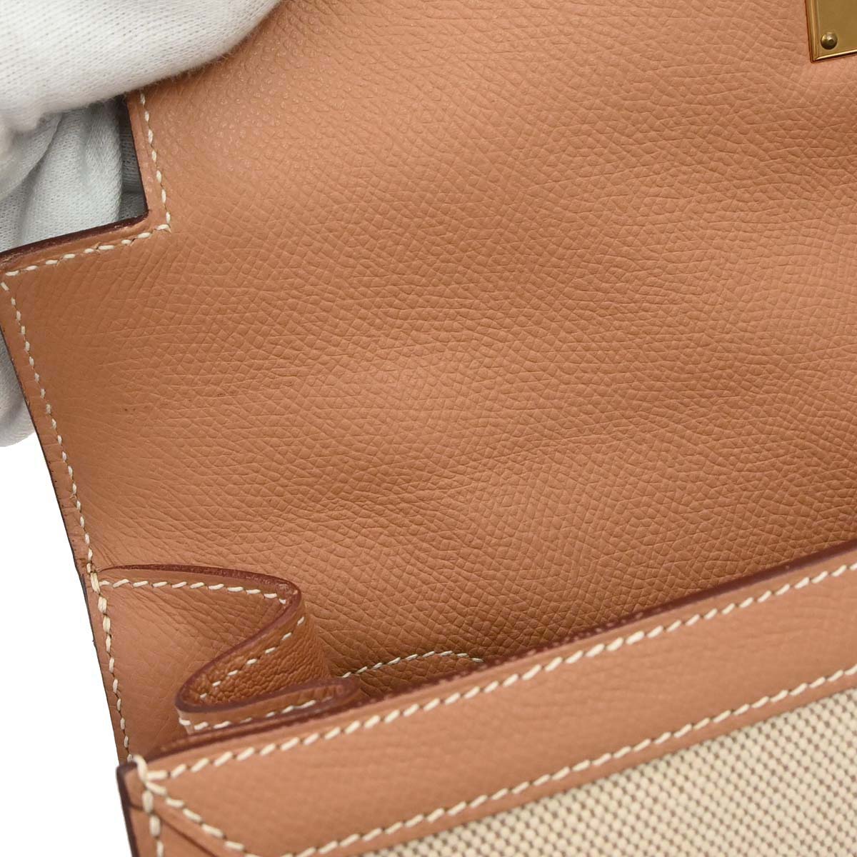 Hermes Natural Toile H Epsom Kelly 32 Sellier 2way Shoulder Handbag