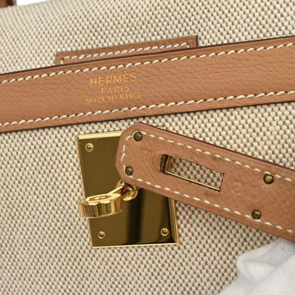 Hermes Natural Toile H Epsom Kelly 32 Sellier 2way Shoulder Handbag