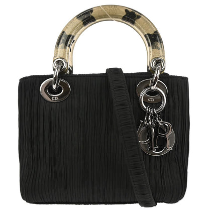 Christian Dior Black Satin Lady Dior 2way Shoulder Handbag