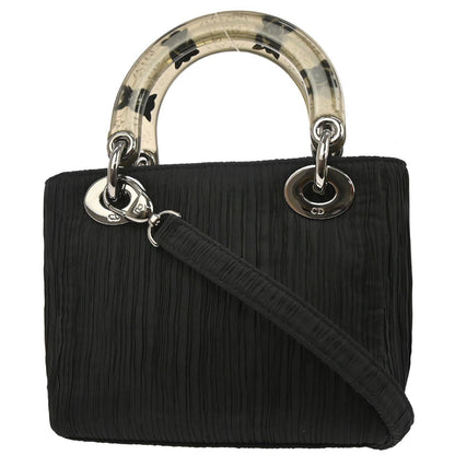 Christian Dior Black Satin Lady Dior 2way Shoulder Handbag