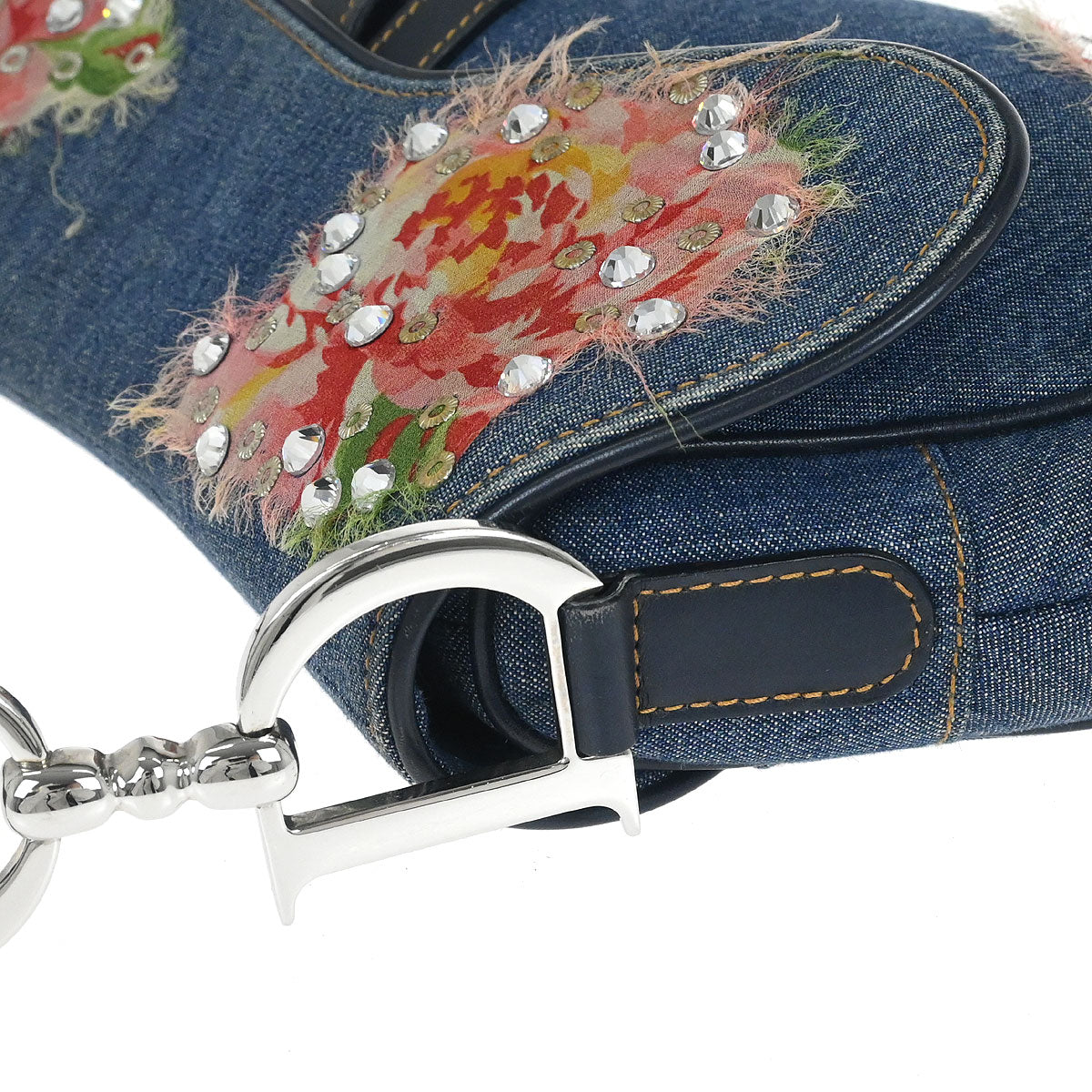 Christian Dior Blue Denim Patchwork Saddle Handbag