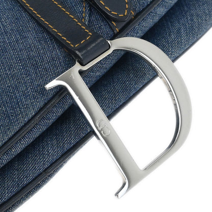 Christian Dior Blue Denim Patchwork Saddle Handbag