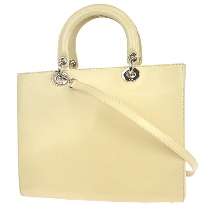 Christian Dior Ivory Patent Leather Lady Dior 2way Shoulder Handbag