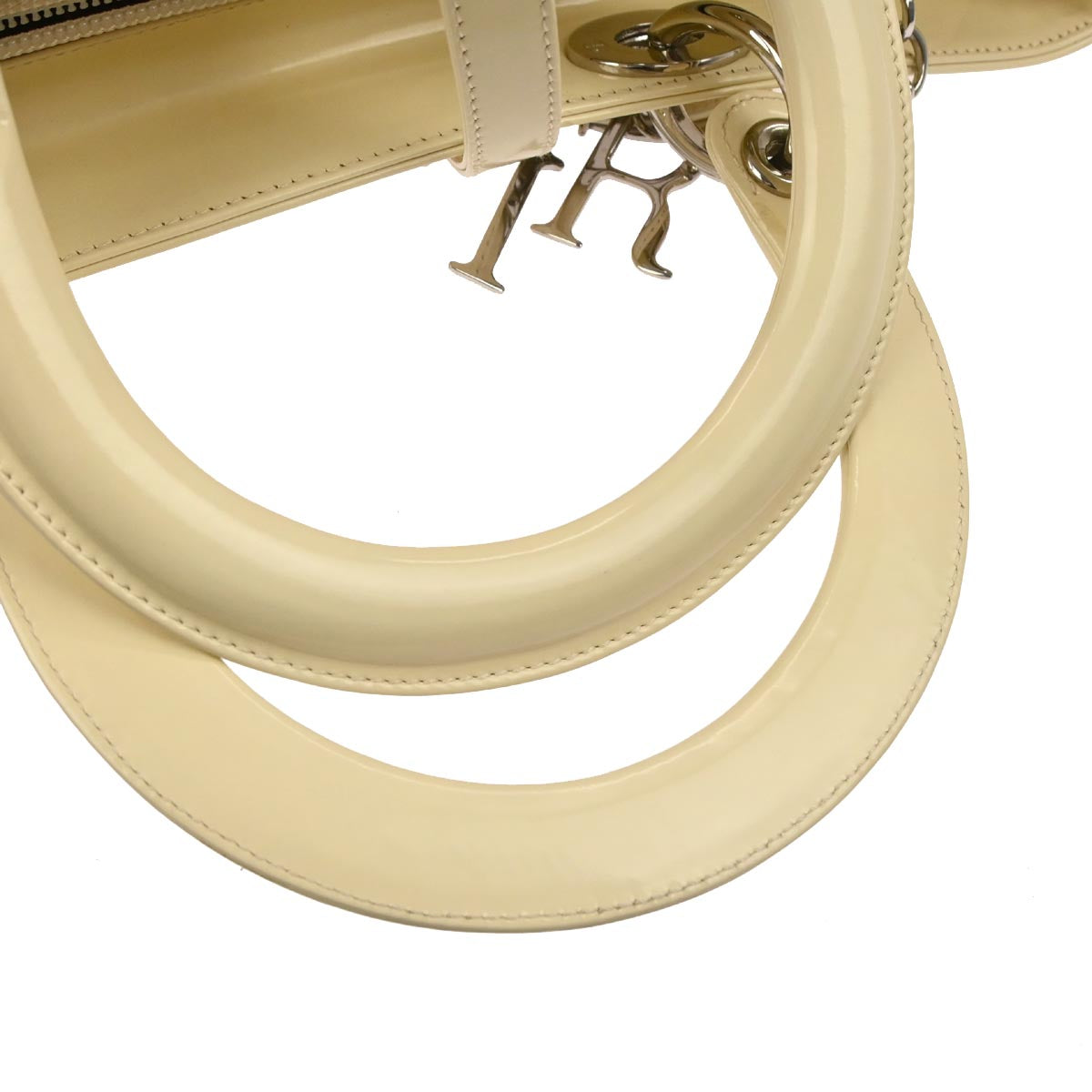 Christian Dior Ivory Patent Leather Lady Dior 2way Shoulder Handbag