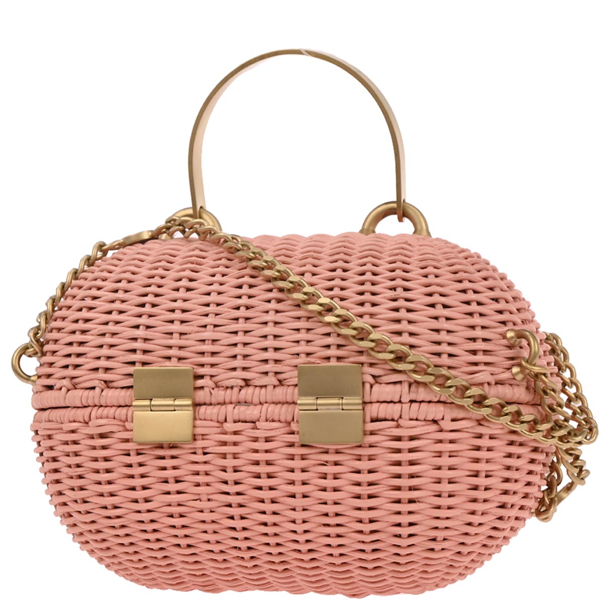 Chanel 2004-2005 Pink Rattan Heart Lock Basket Bag 2way Shoulder Handbag