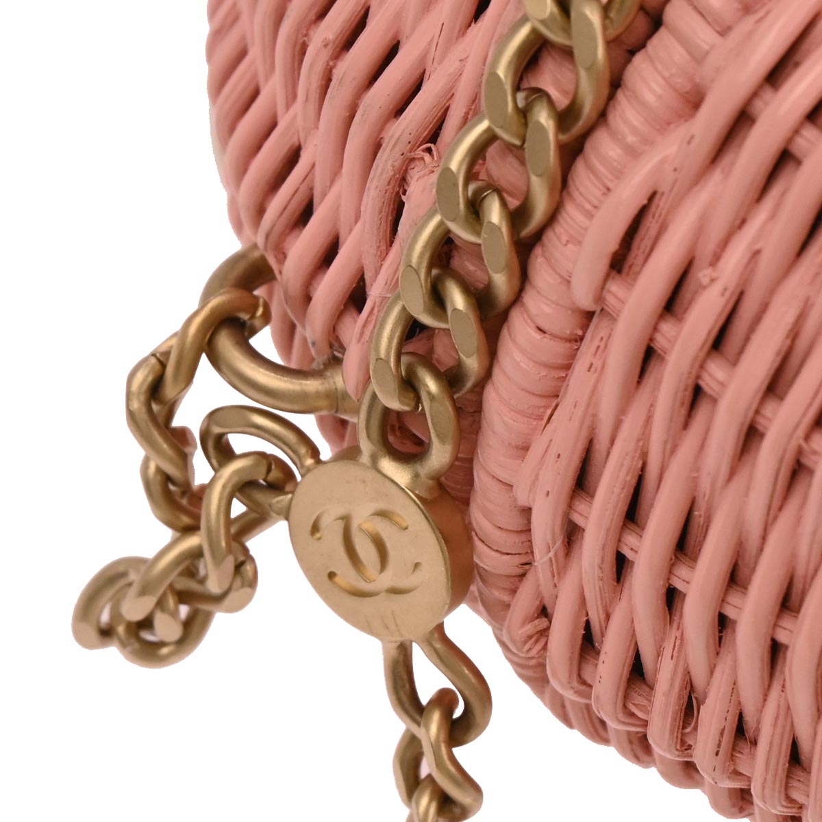 Chanel 2004-2005 Pink Rattan Heart Lock Basket Bag 2way Shoulder Handbag