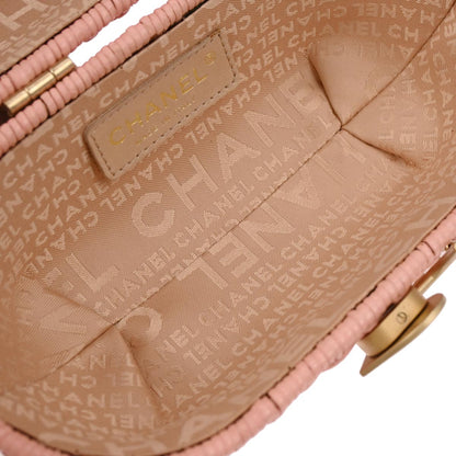 Chanel 2004-2005 Pink Rattan Heart Lock Basket Bag 2way Shoulder Handbag