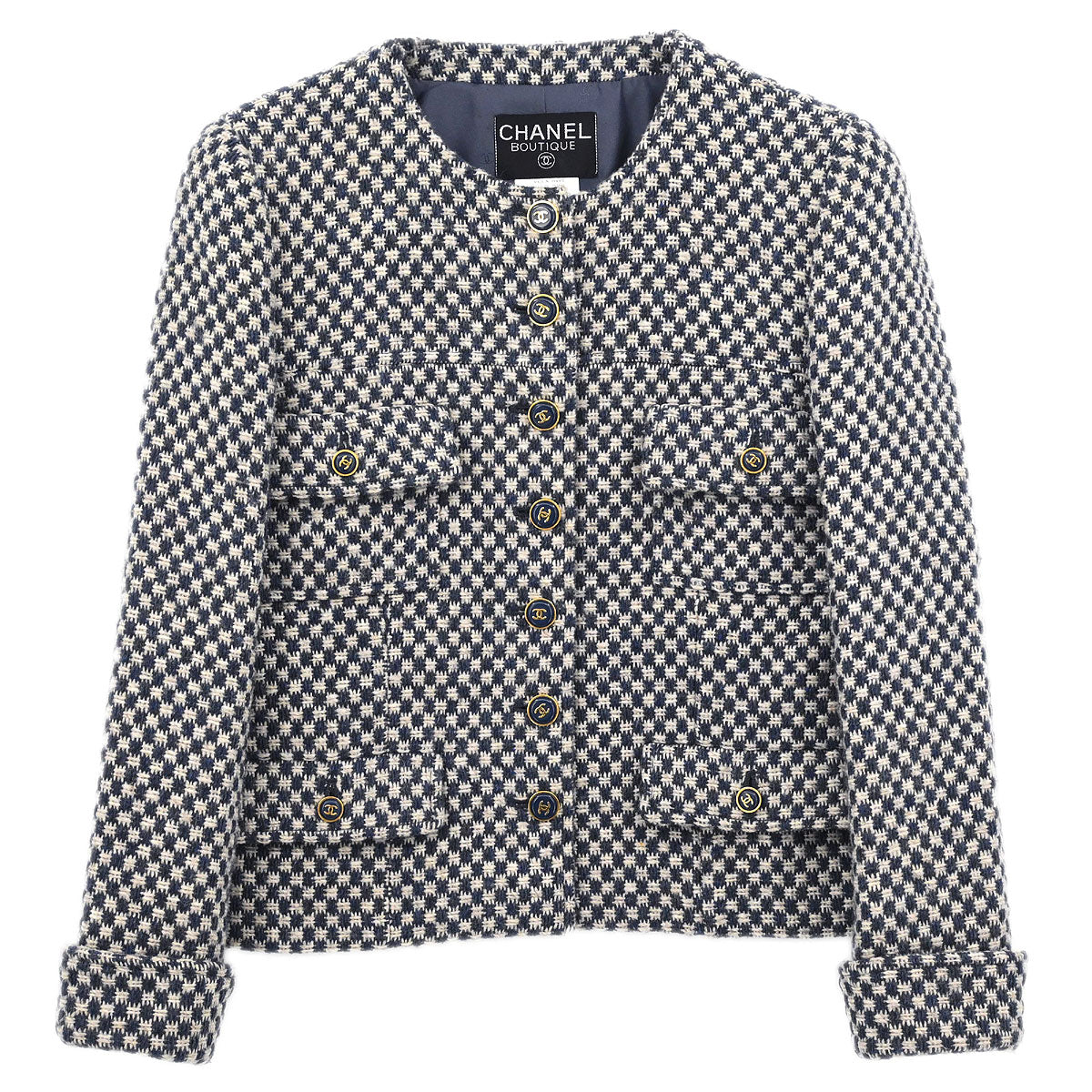 Chanel 1995 Single Breasted Collarless Jacket Navy #42