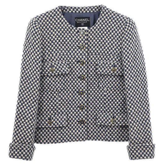 Chanel 1995 Single Breasted Collarless Jacket Navy #42