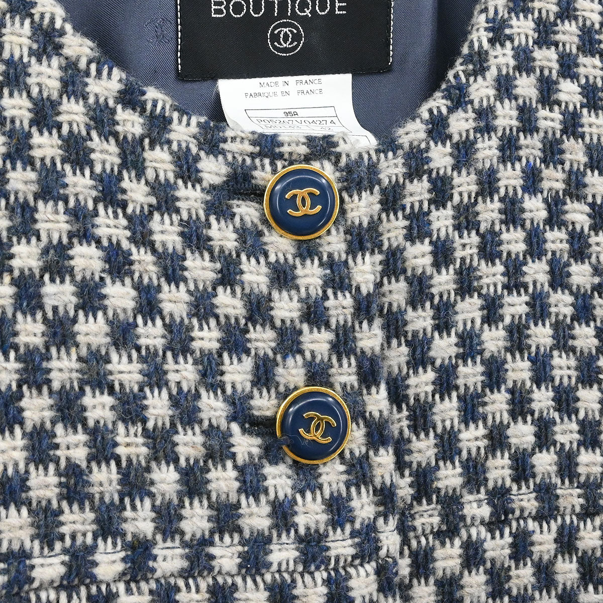 Chanel 1995 Single Breasted Collarless Jacket Navy #42